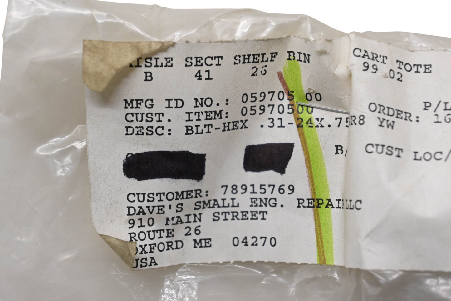 Ariens 05970500, 05902019 Hex Bolt NOS