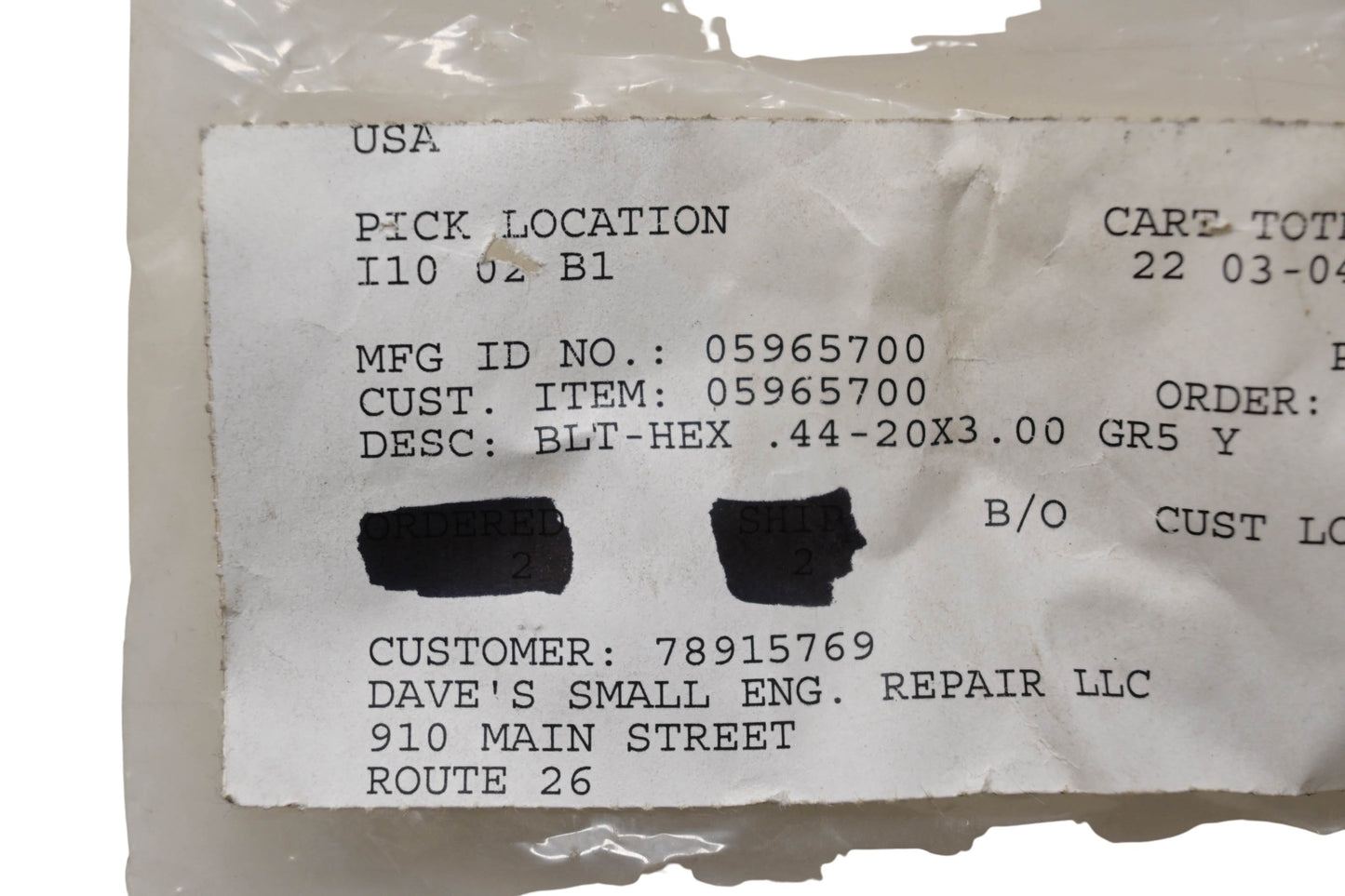 Ariens 05965700 Hex Bolt NOS