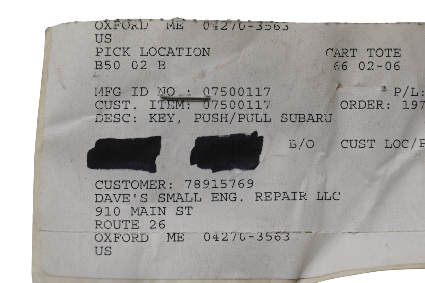 Ariens 07500117 Push Pull Subaru Key NOS