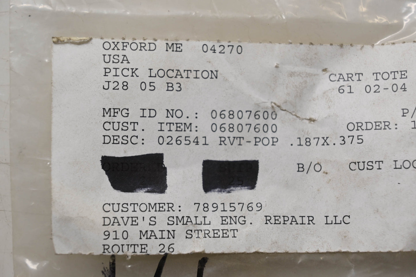 Ariens 06807600 Pop Rivets Qty 2 NOS