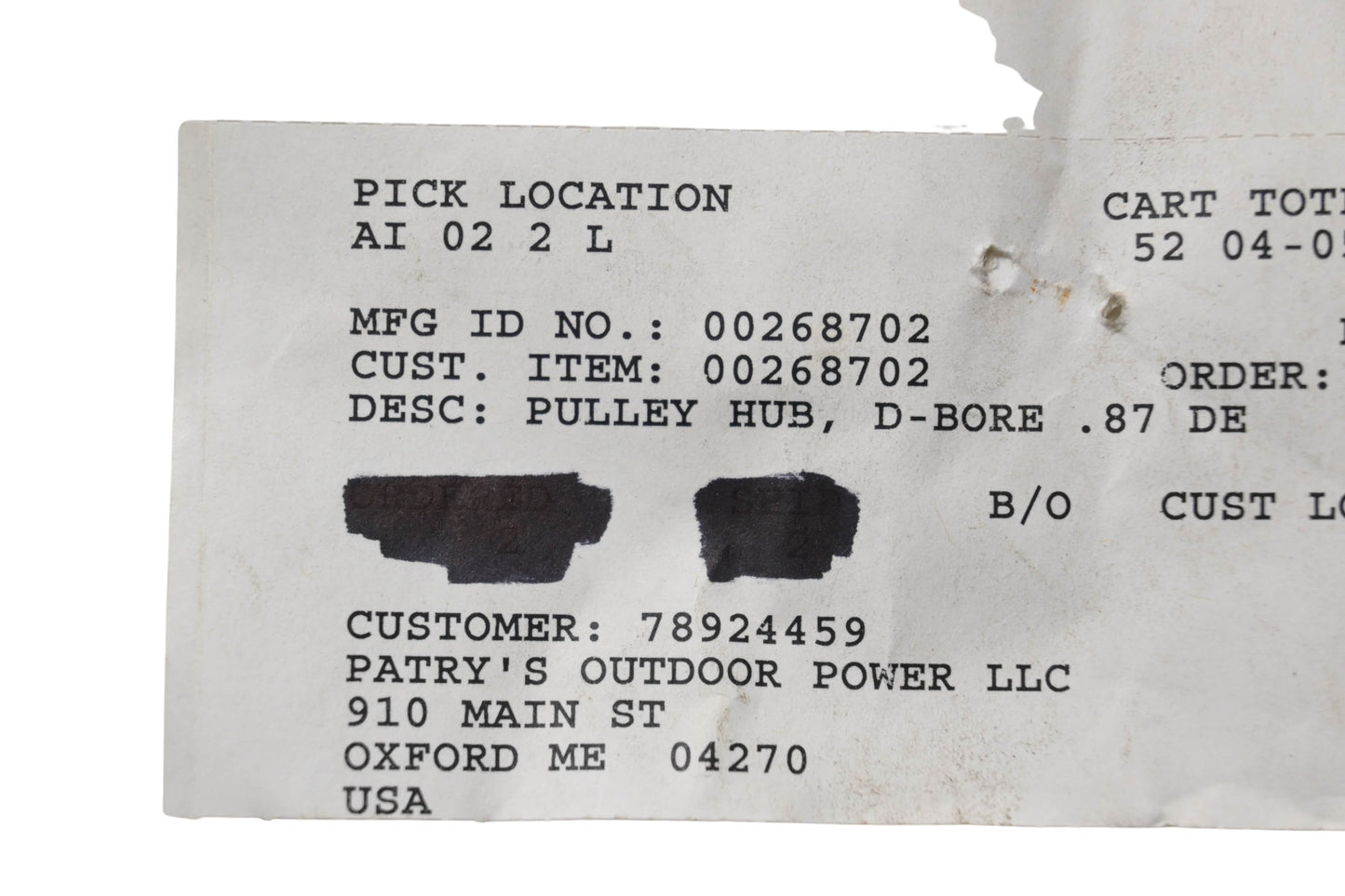 Ariens 00268702 D-Bore Pulley Hub NOS