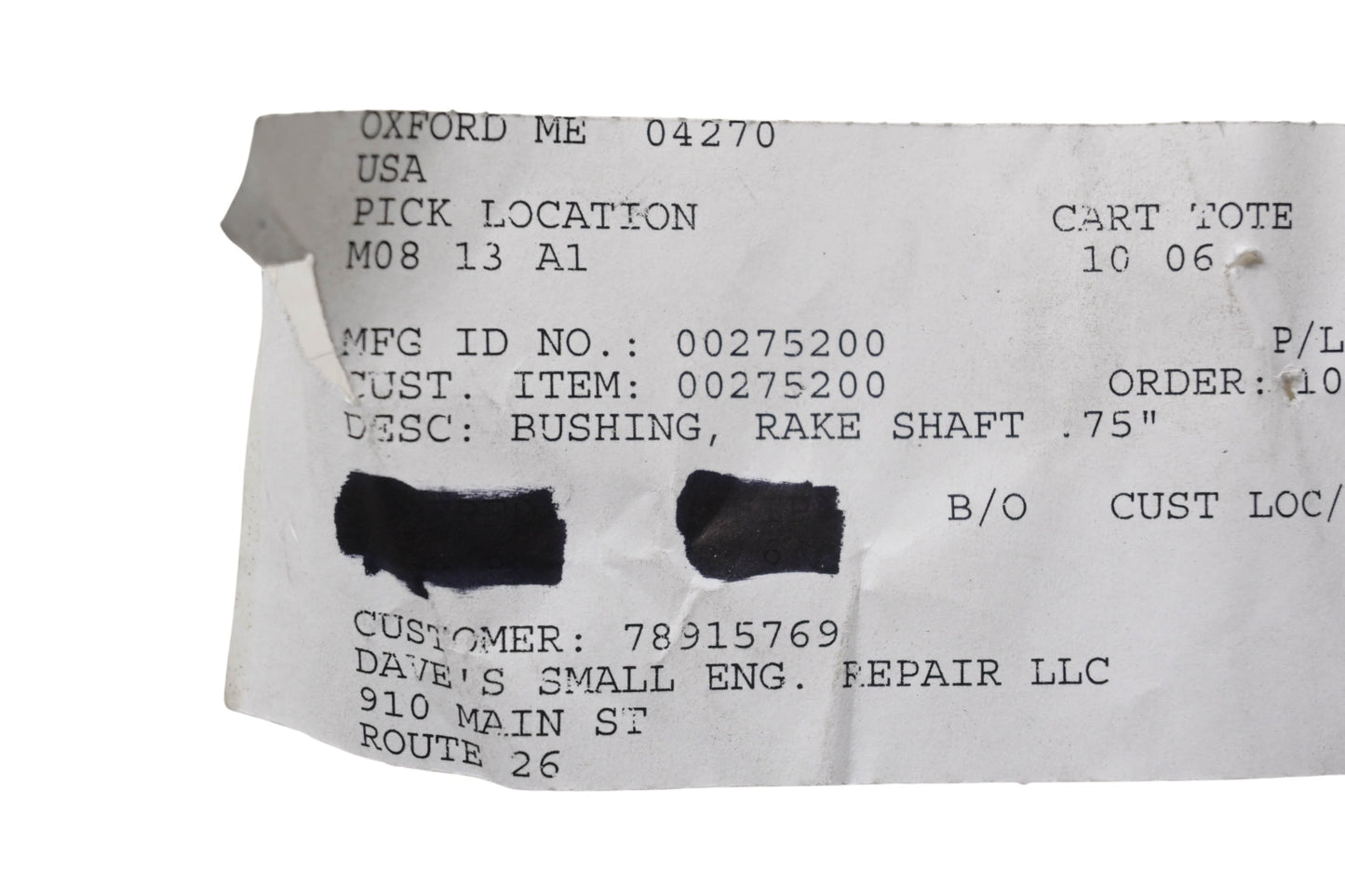 Ariens 275200 Rake Shaft Bushing NOS