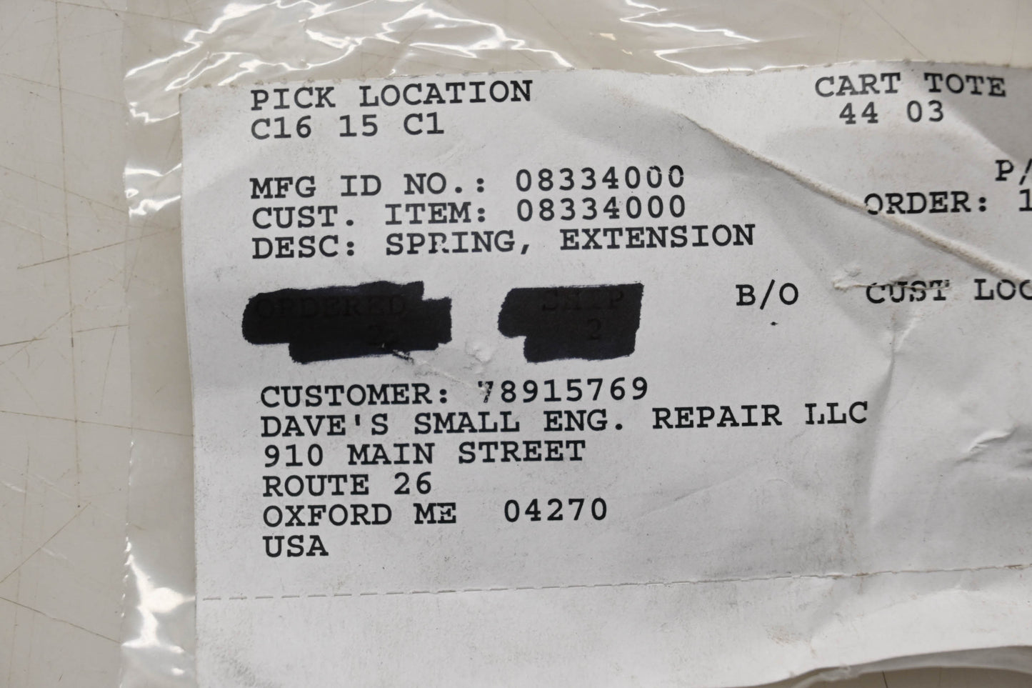 Ariens 08334000 Extension Spring NOS