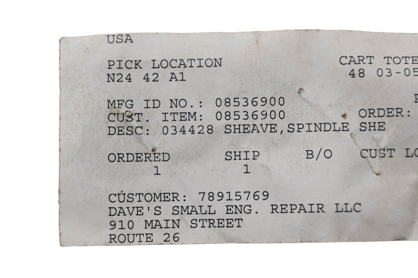 Ariens 08536900 Spindle Sheave NOS