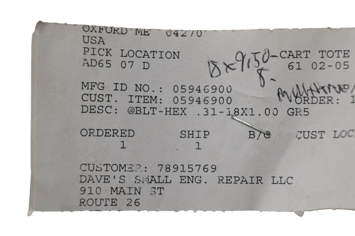 Ariens 05946900 Hex Bolt NOS
