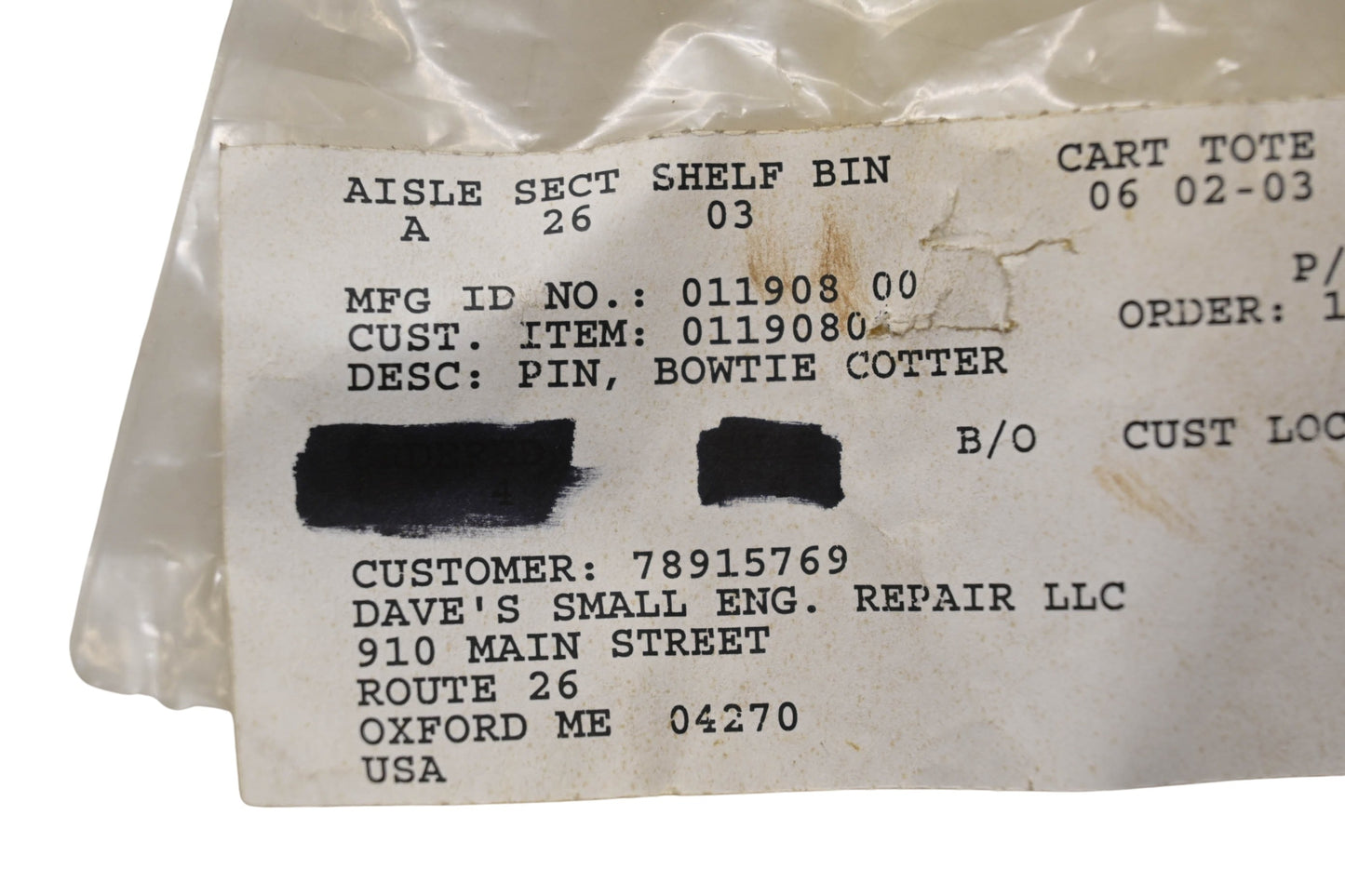 Ariens 01190800 Bowtie Cotter Pin NOS