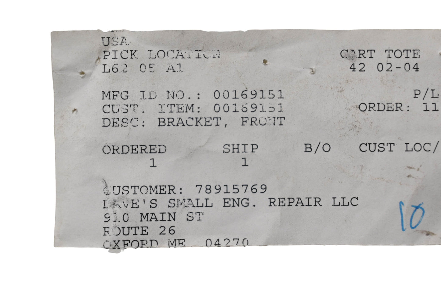 Ariens 00169151 Front Bracket NOS