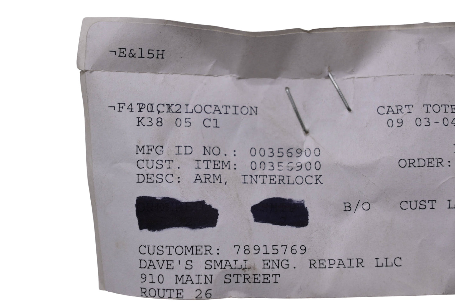 Ariens 00356900 Interlock Arm NOS