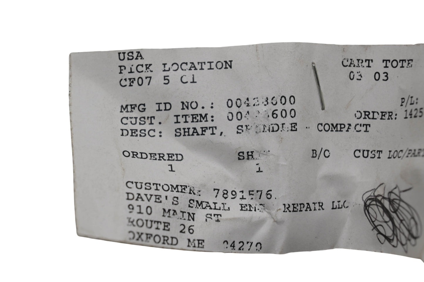 Ariens 00428600 Spindle Shaft NOS