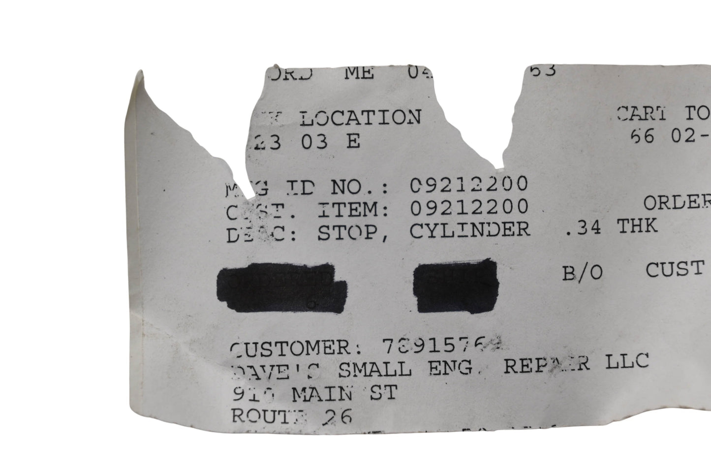 Ariens 09212200 Cylinder Stop NOS