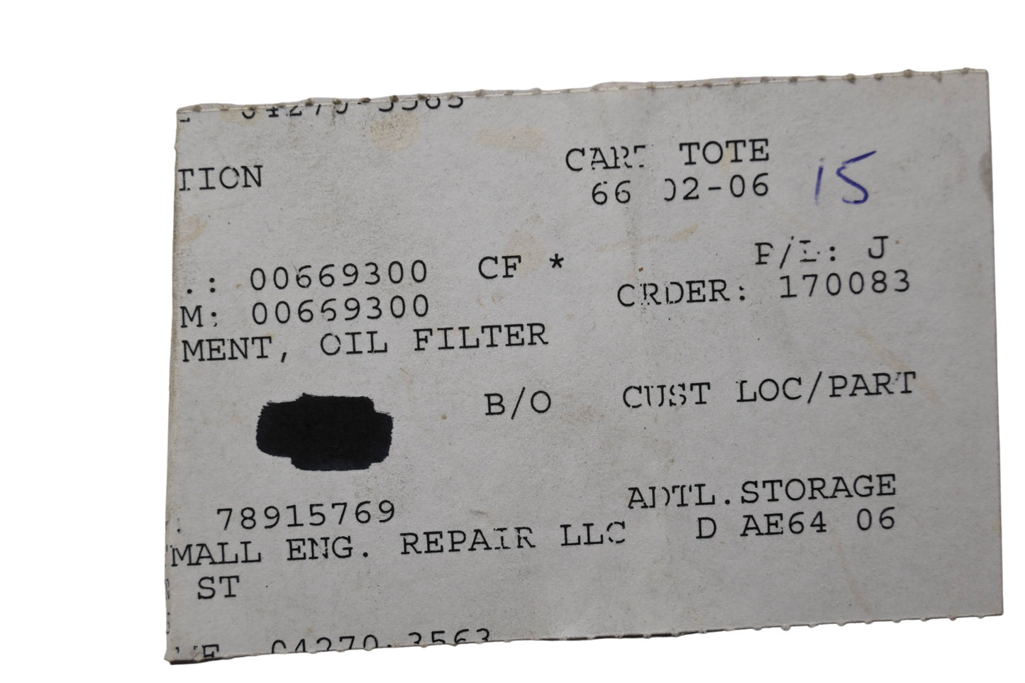 Ariens 00669300 Oil Filter Element NOS