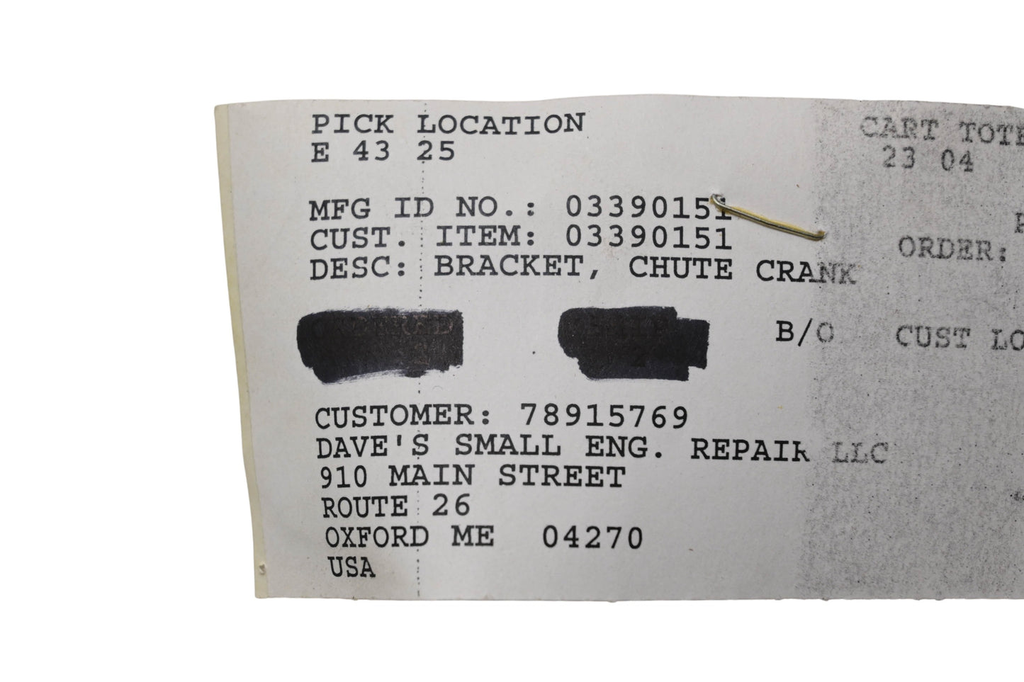 Ariens 03390151 Chute Crank Bracket NOS