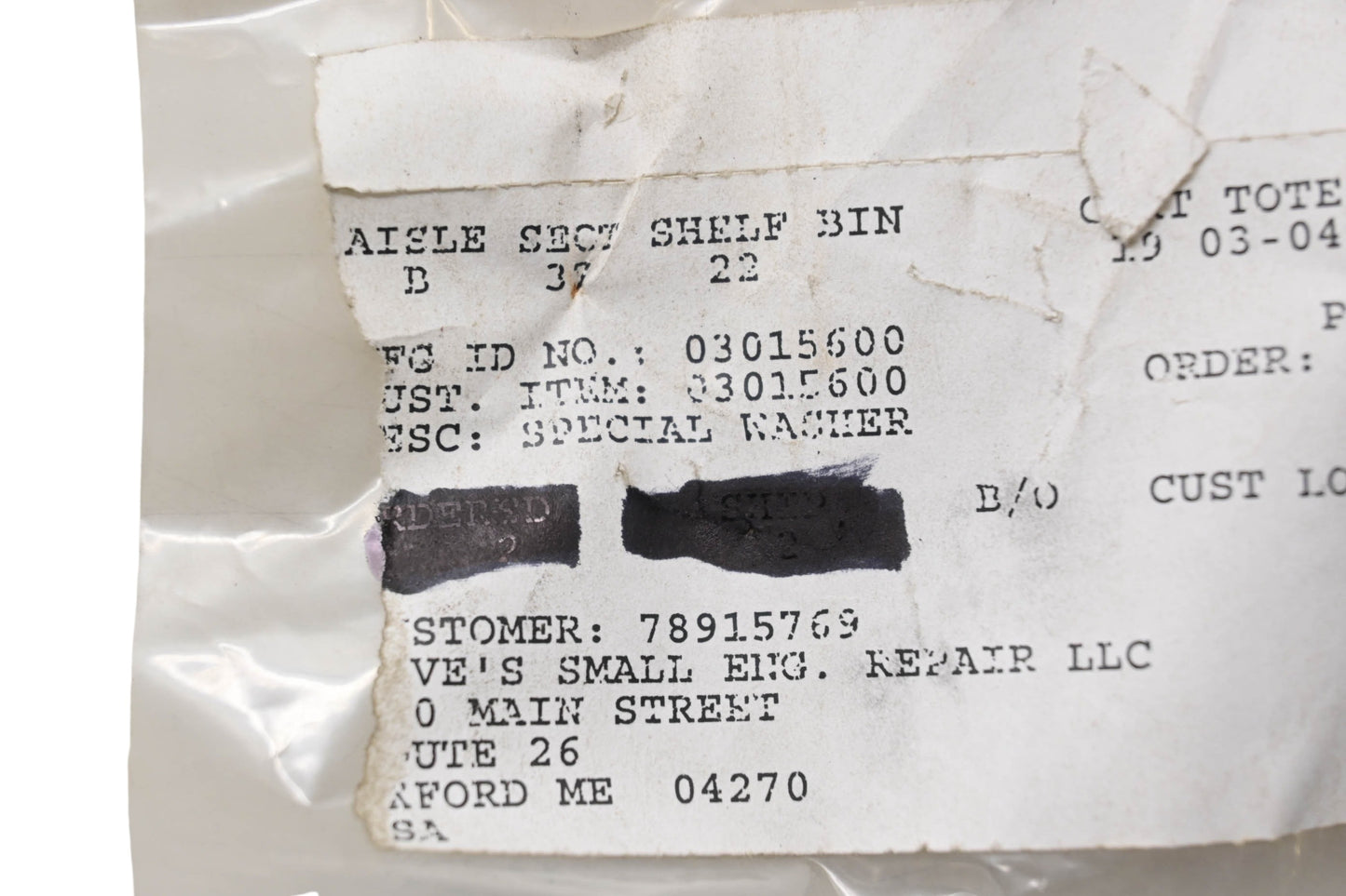 Ariens 03015600 Special Washers Qty 2 NOS