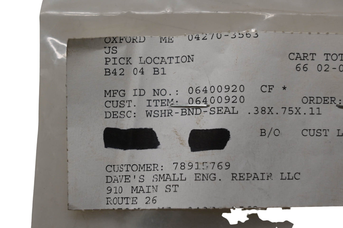 Ariens 06400920 Washer Seal NOS