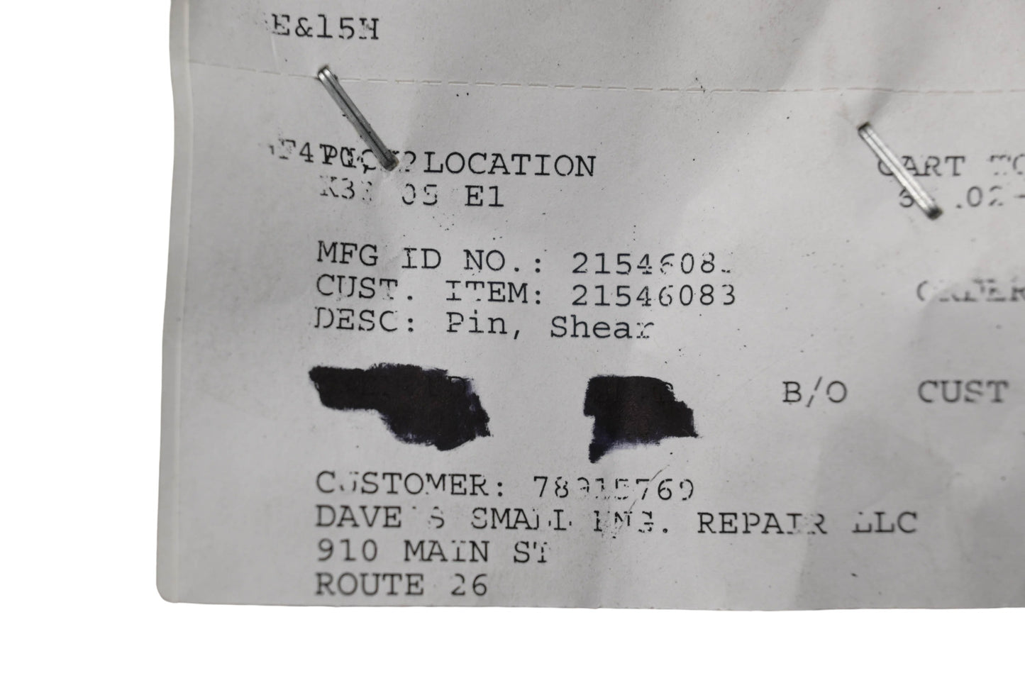 Ariens 21546083 Shear Pin NOS