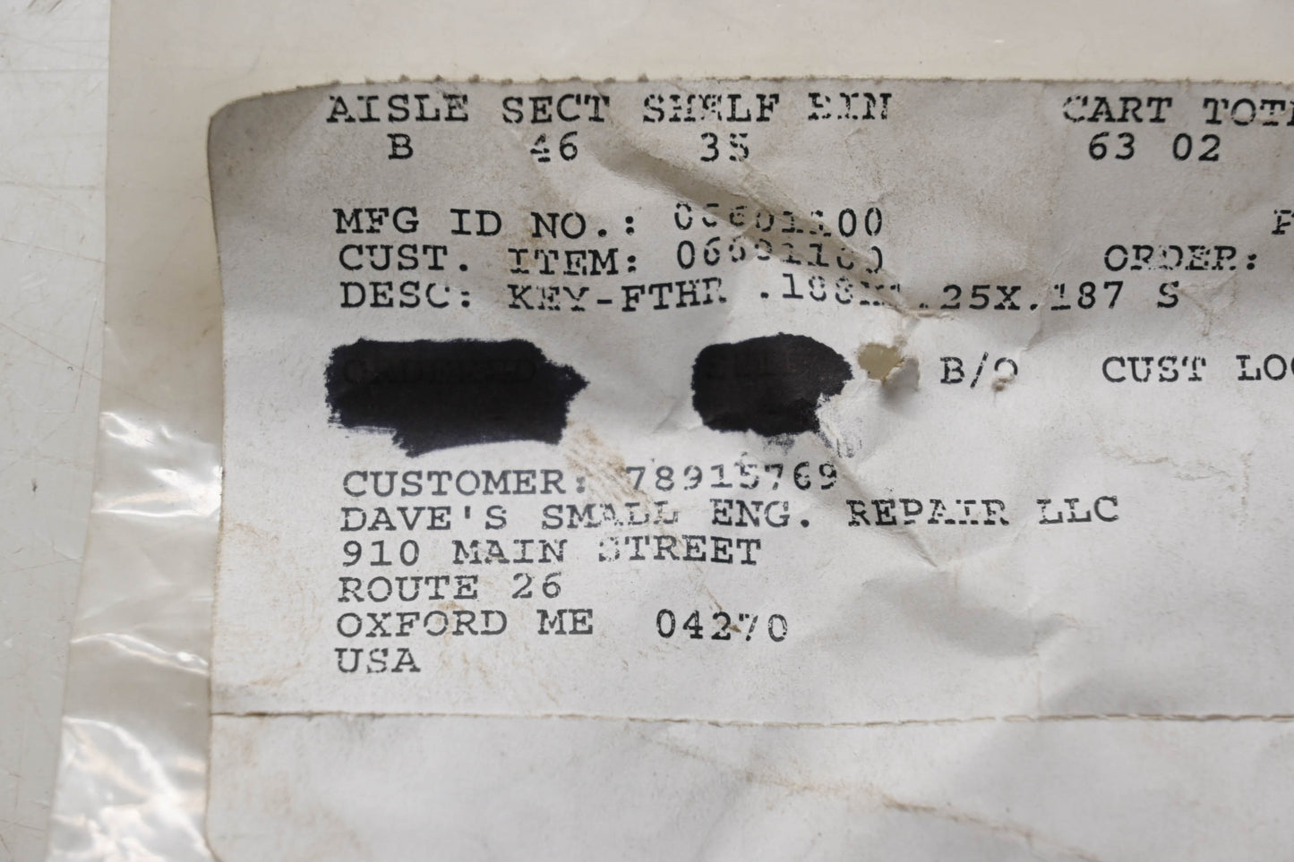 Ariens 06601100 Feather Key NOS