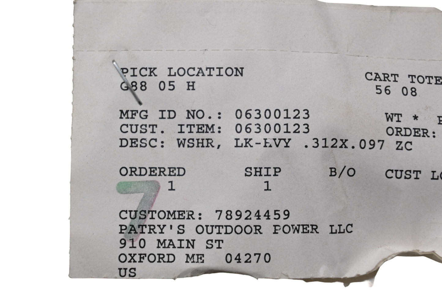 Ariens 06300123 Heavy Lock Washer NOS