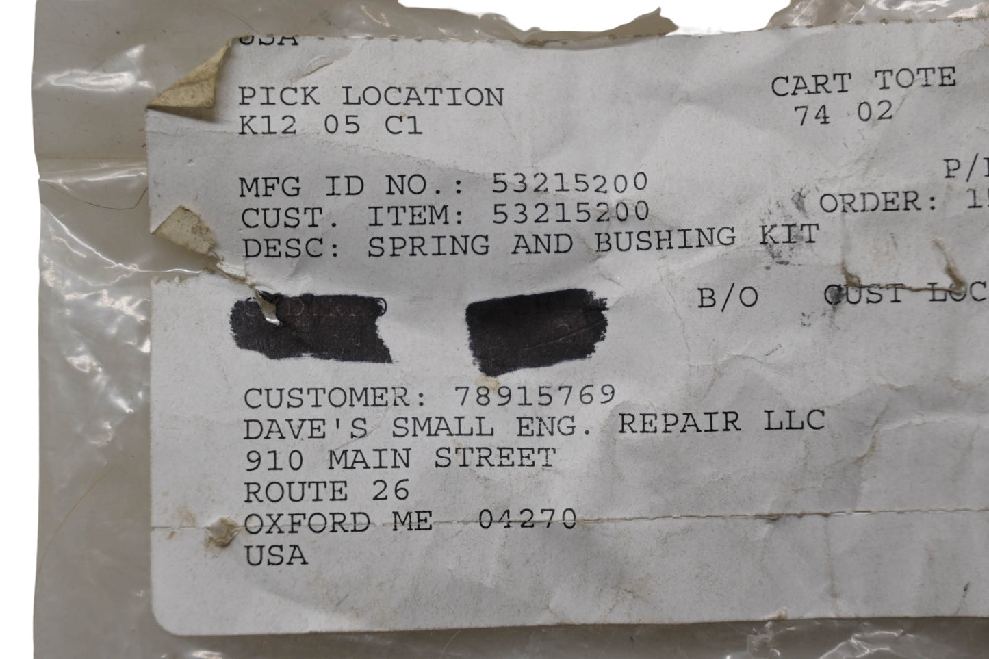 Ariens 53215200 Spring & Bushing Kit NOS