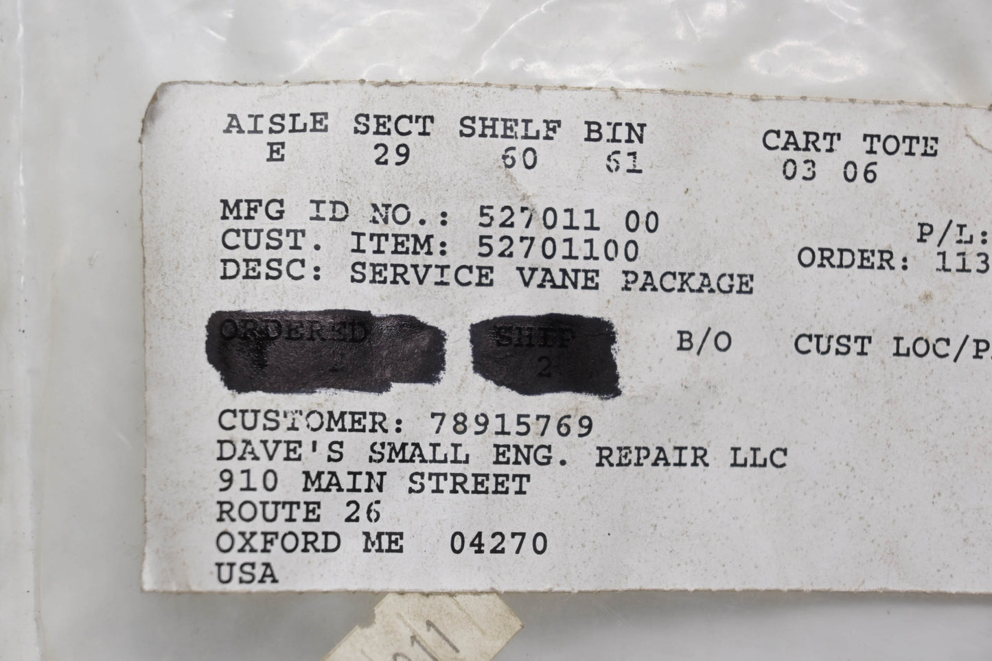 Ariens 52701100 Service Vane Package NOS