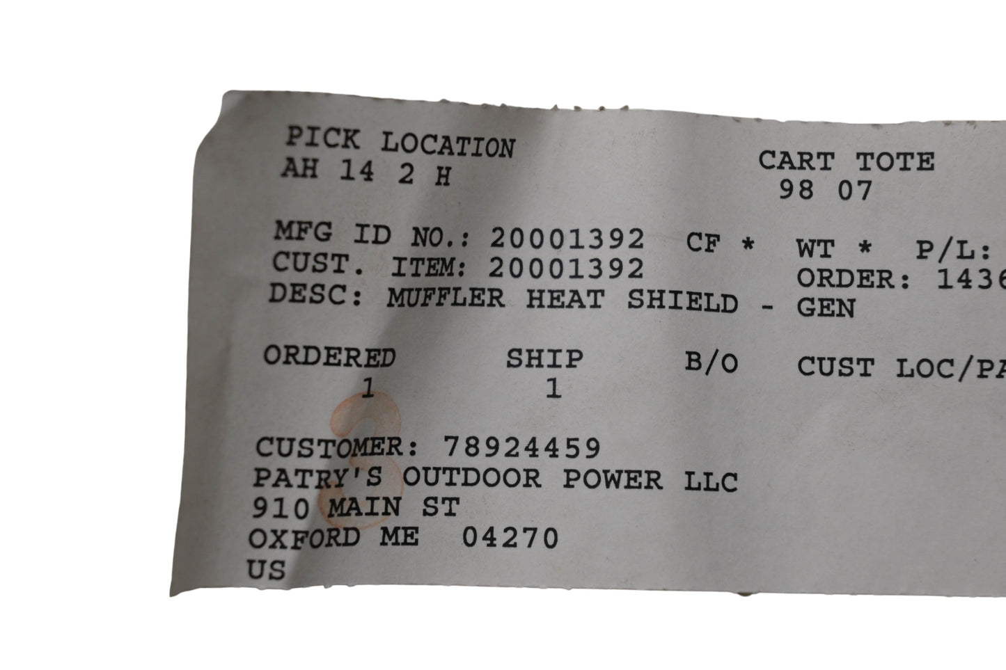 Ariens 20001392 Muffler Heat Shield NOS