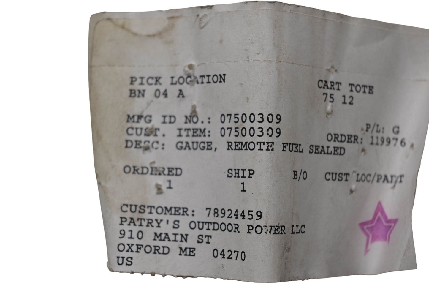 Ariens 07500309 Fuel Gauge NOS