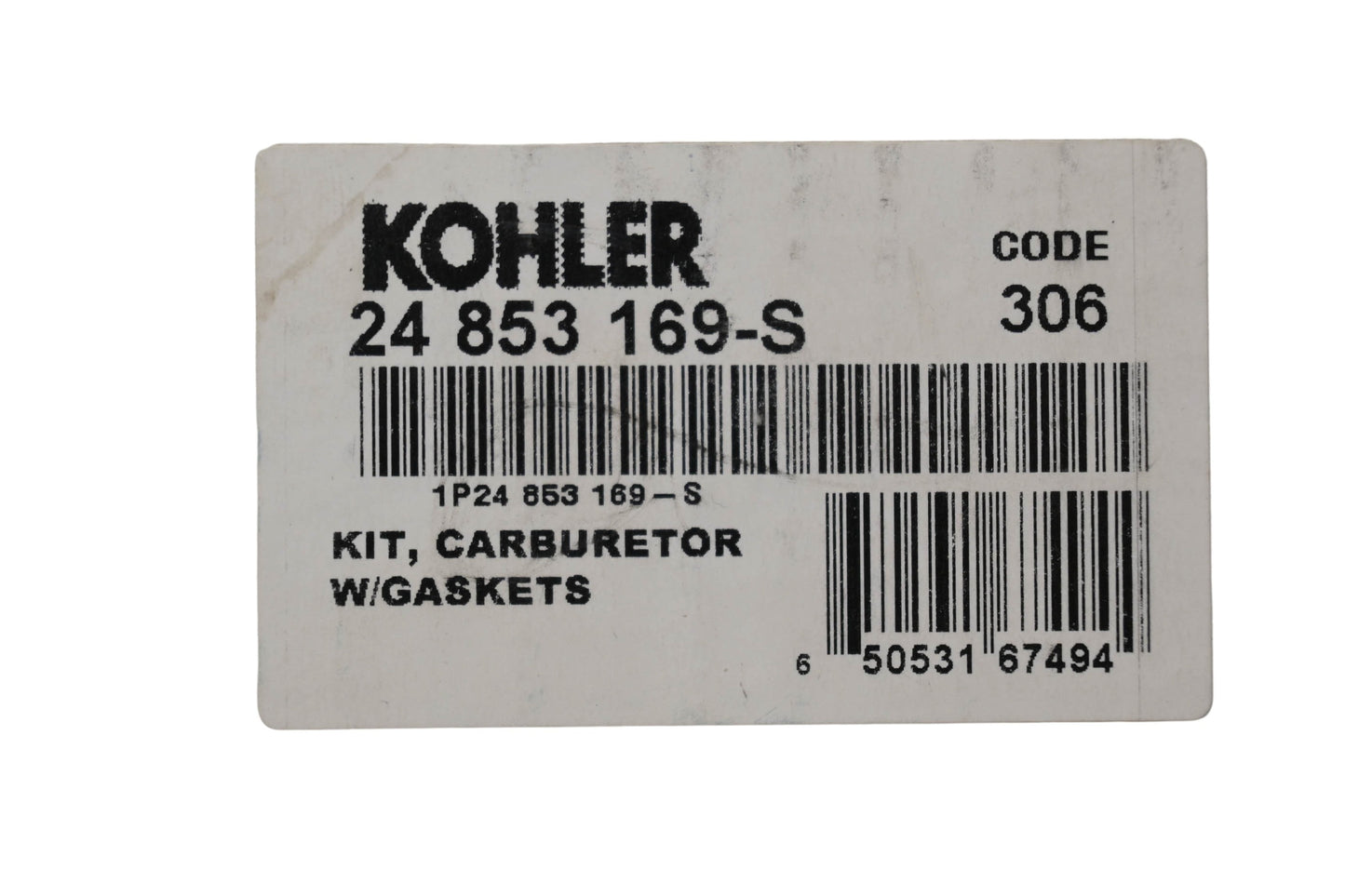 Kohler 24 853 169-S Carburetor Kit & Gaskets NOS