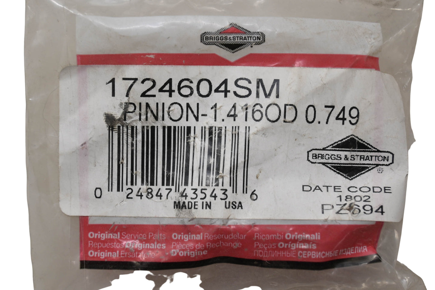 New OEM Briggs & Stratton 1724604SM Pinion NOS