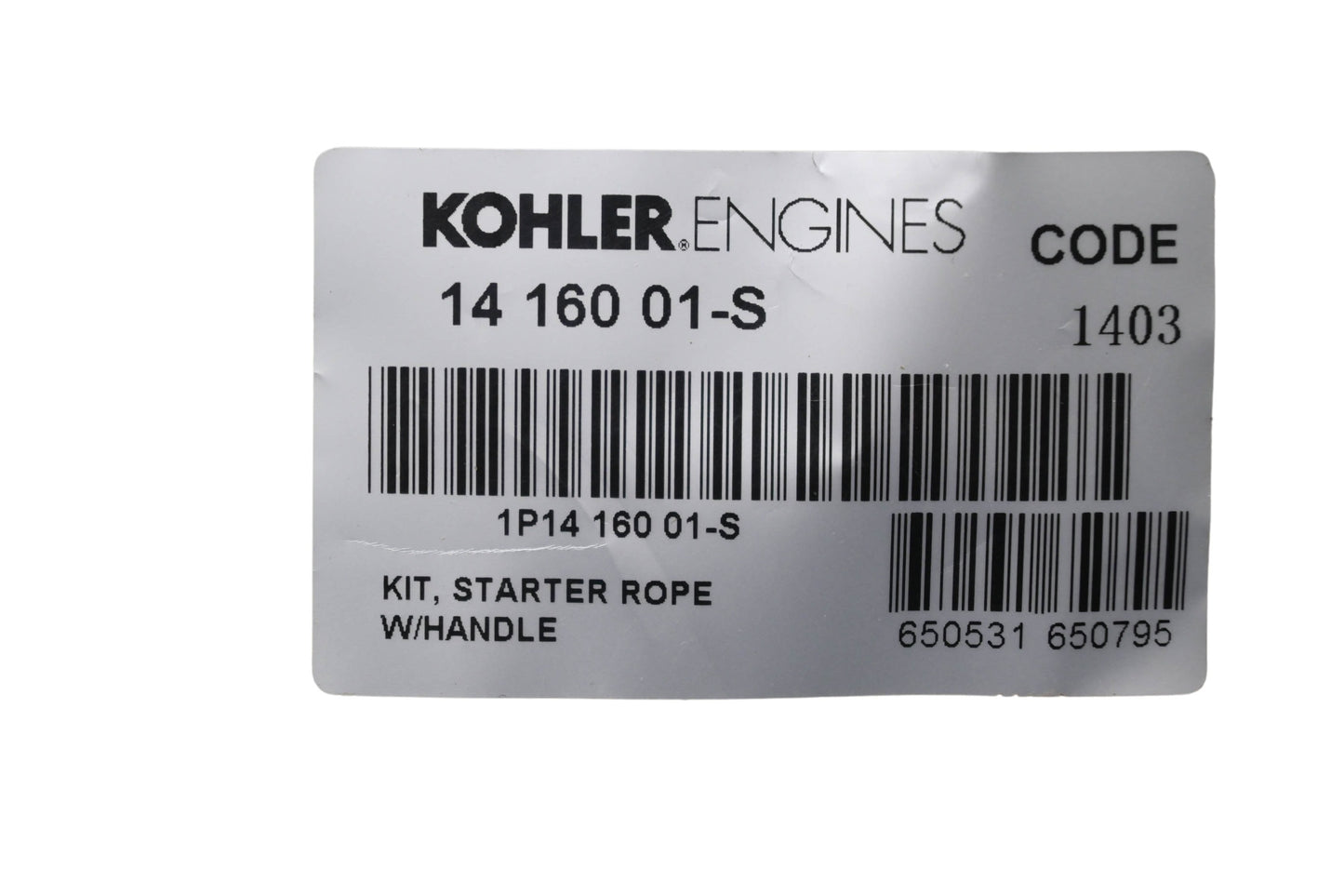 Kohler 14 160 01-S Starter Rope Kit NOS