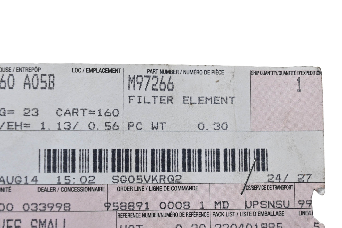 New OEM John Deere M97266 Filter Element NOS