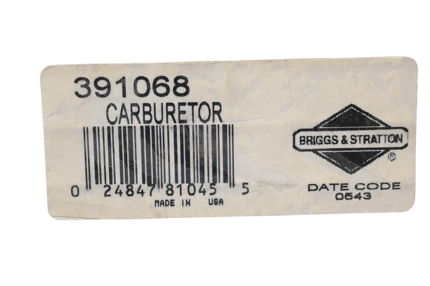 New OEM Briggs & Stratton 391068 Carburetor NOS
