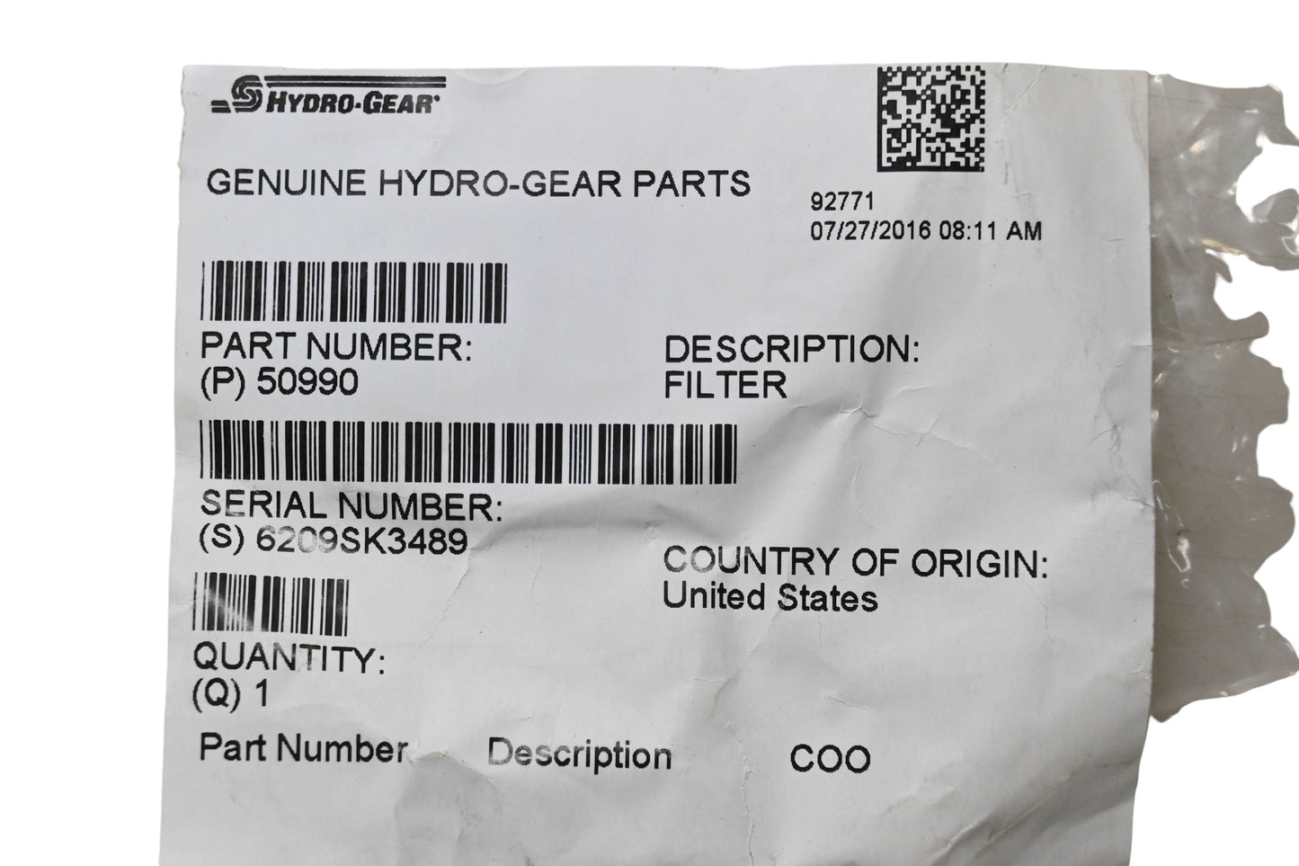 Hydro-Gear 50990 Filter NOS