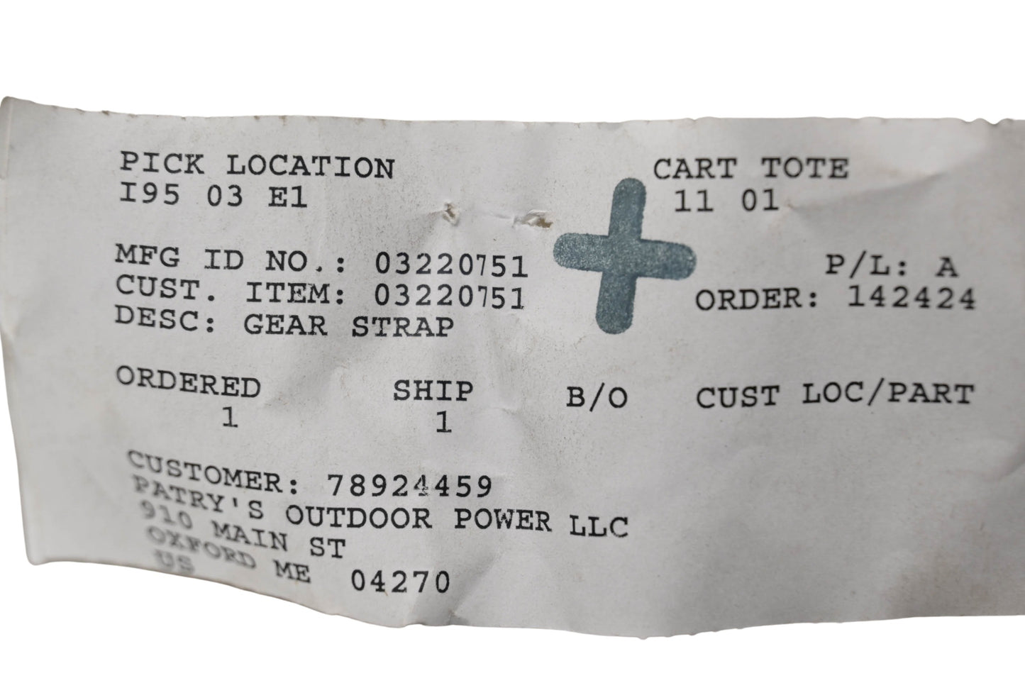 Ariens 03220751 Gear Strap NOS