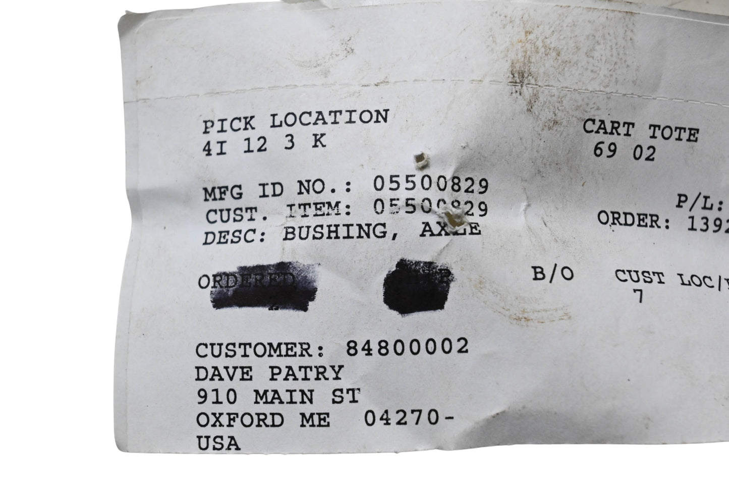 Ariens 05500829 Axle Bushing NOS