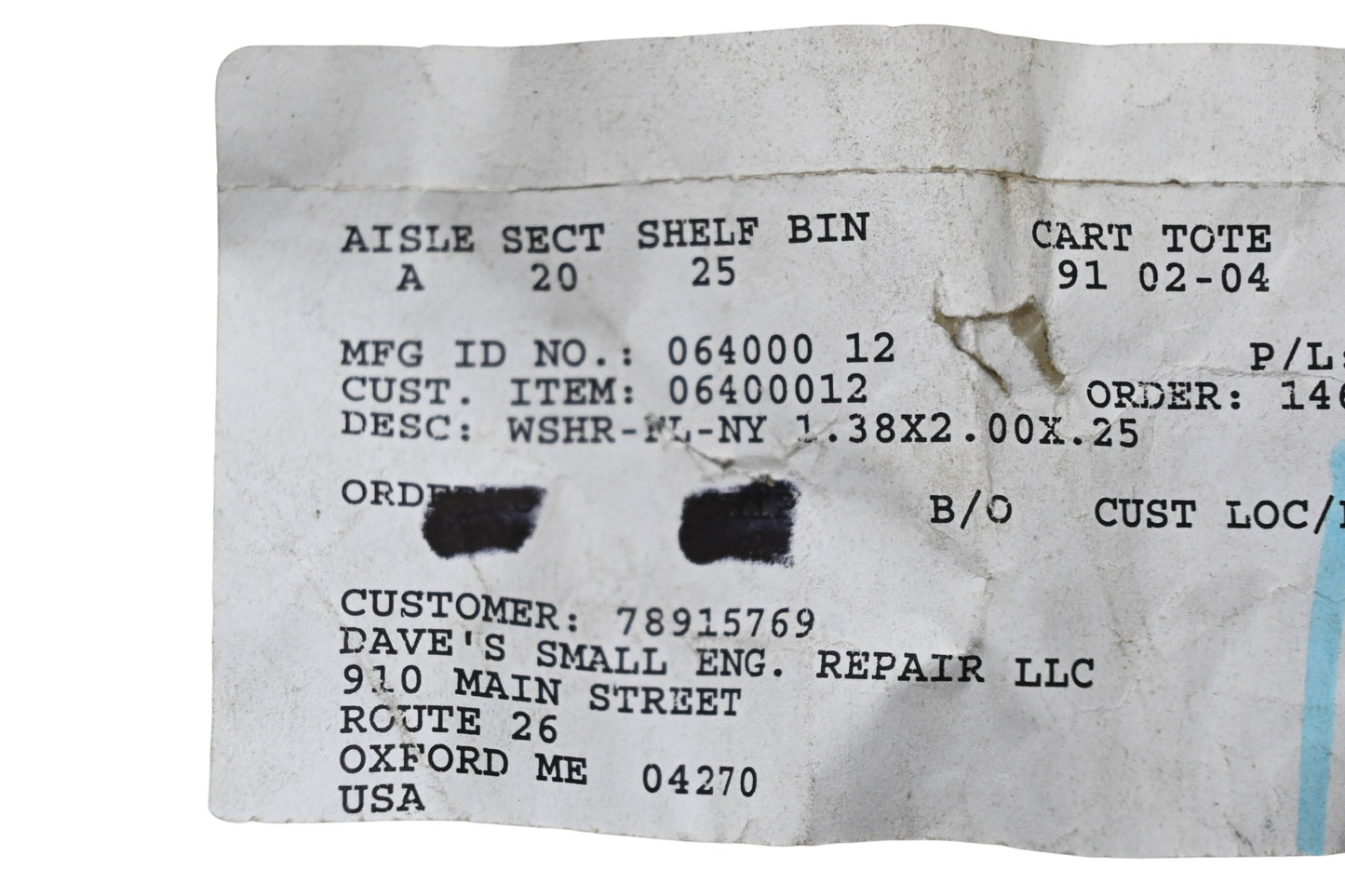 Ariens 06400012 Flat Nylon Washer 1.38x2.00x.25 NOS