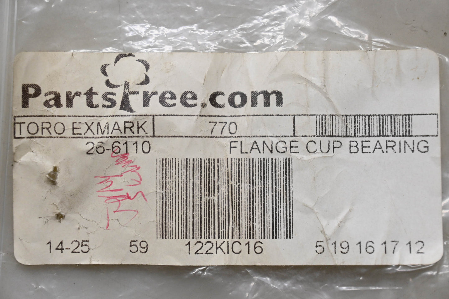 Toro 26-6110 Flange Cup Bearing NOS
