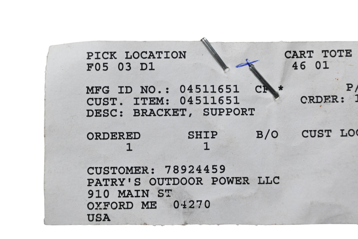 Ariens 04511651 Support Bracket NOS