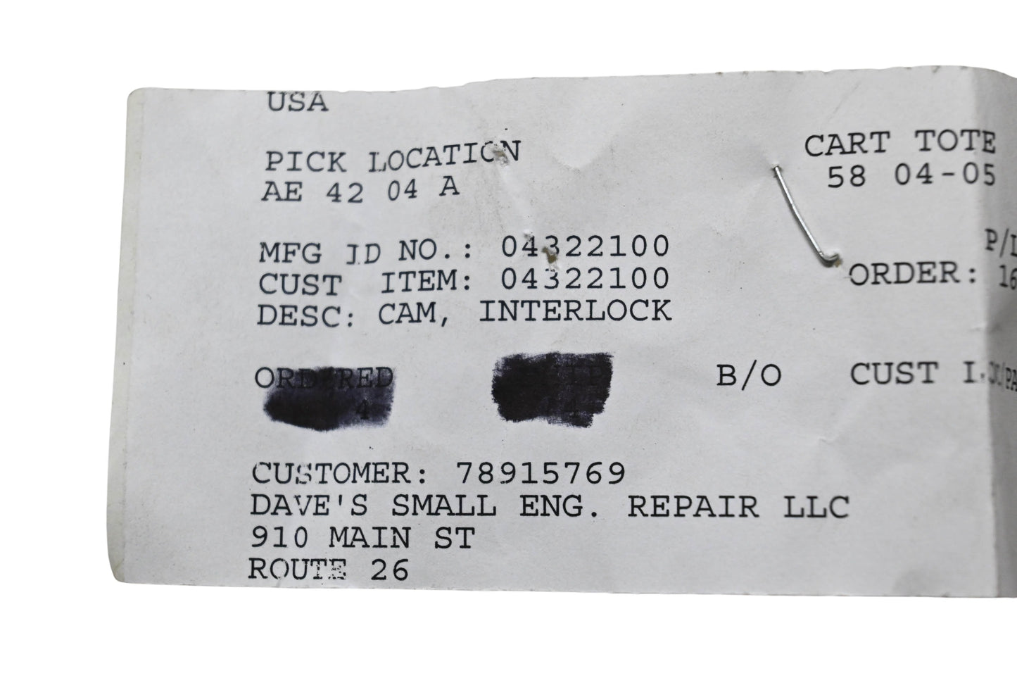 Ariens 04322100 Interlock Cam NOS