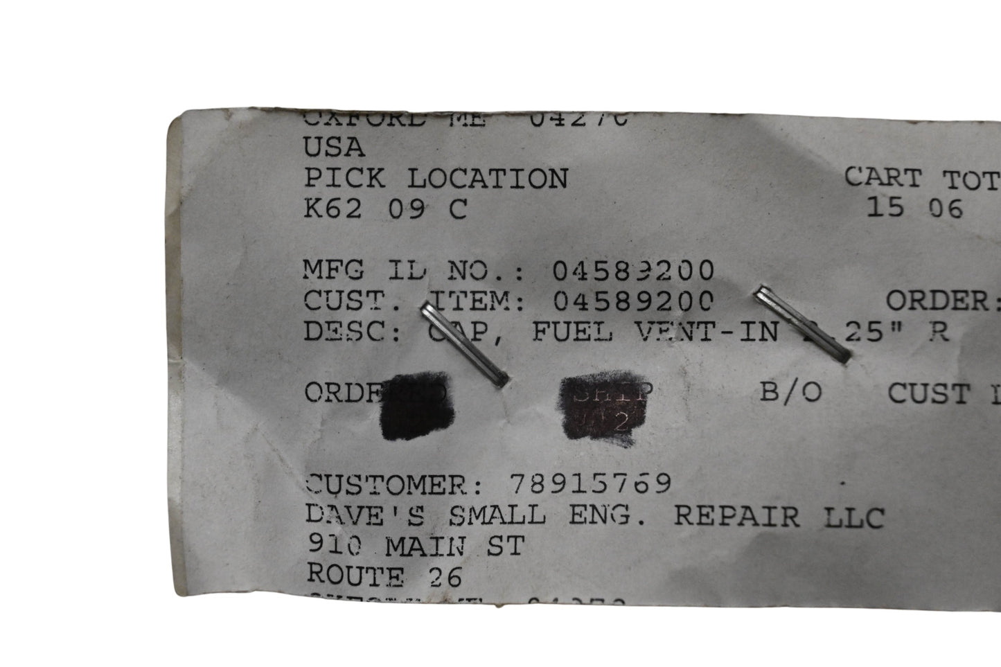 Ariens 04589200, 9190200 Vented Fuel Cap NOS