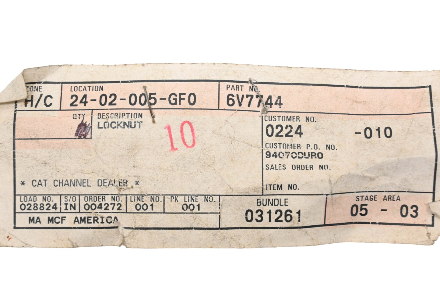 Caterpillar 6V7744, 6V-7744 Locknut NOS