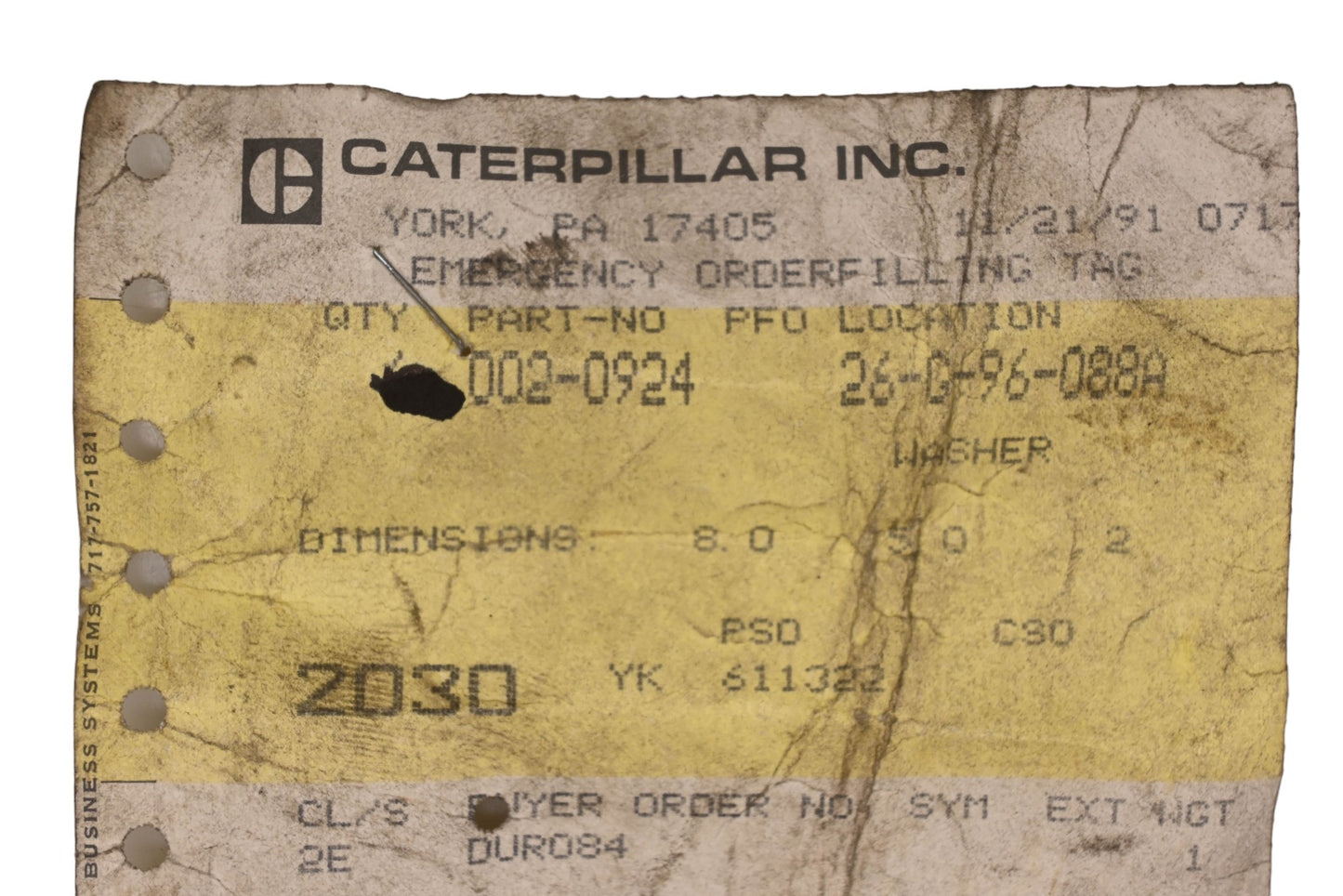 Caterpillar 0020924, 002-0924 Washer NOS