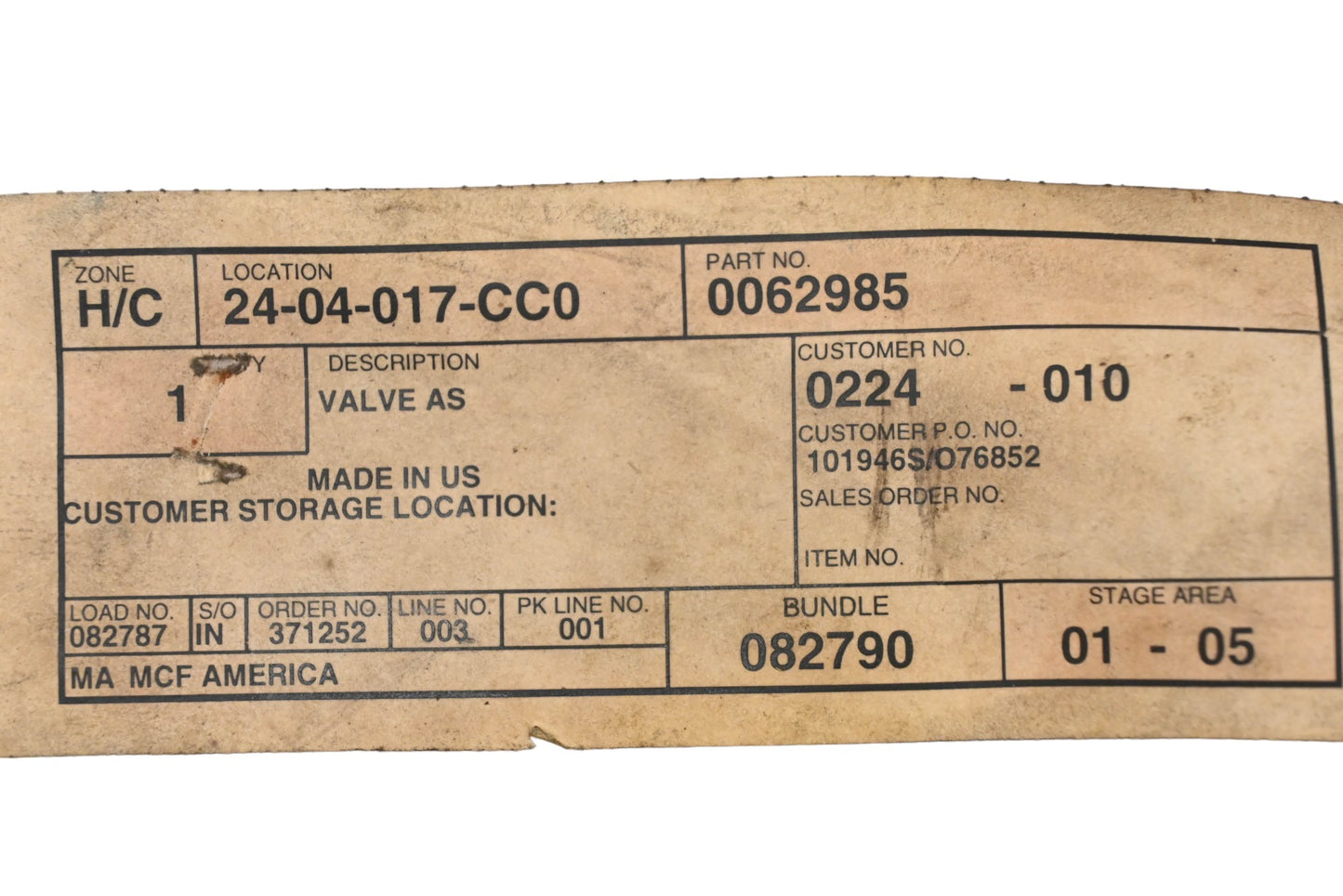 Caterpillar 0062985, 006-2985, V124498 Steering Gear Valve NOS