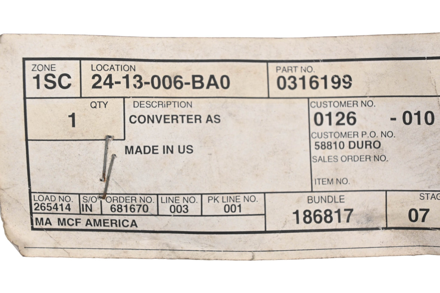 Caterpillar 0316199, 031-6199 Converter Assembly NOS