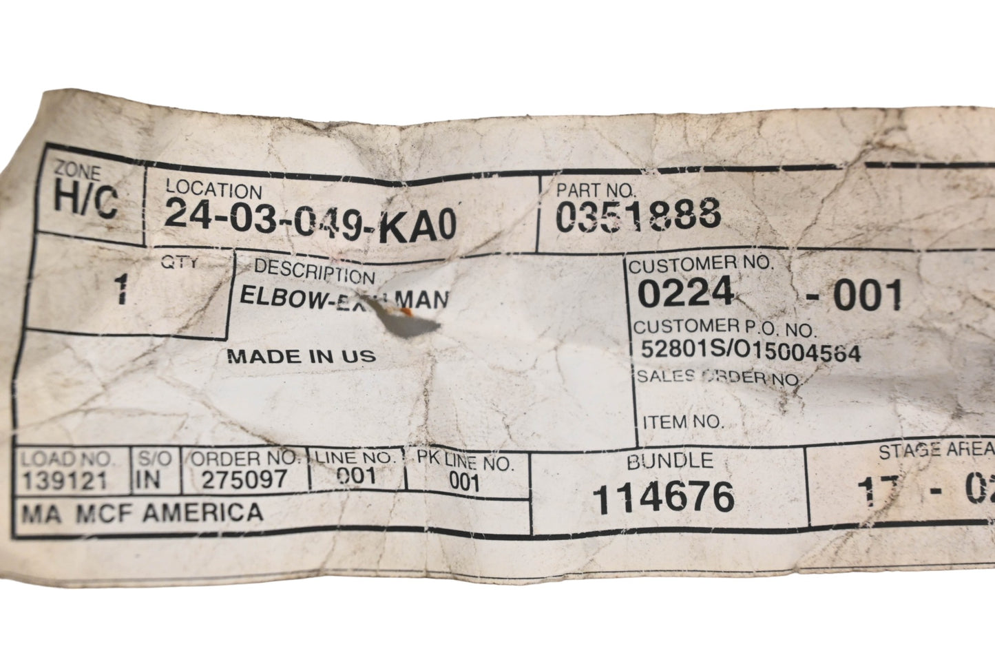 Caterpillar 0351888, 035-1888 Exhaust Elbow NOS