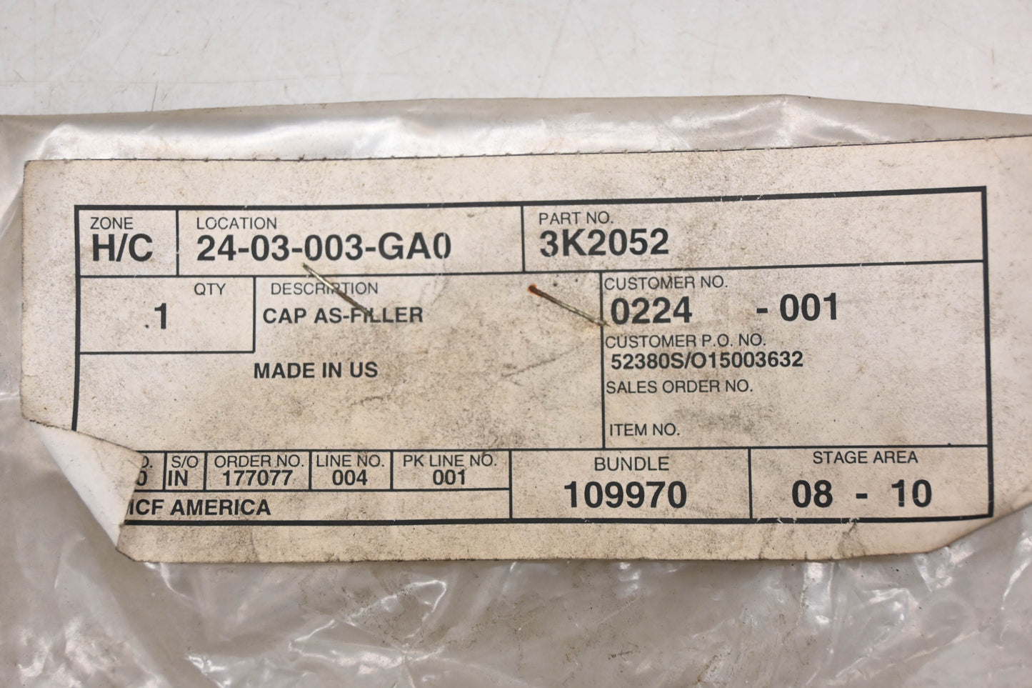 Caterpillar 3K2052, 3K-2052 Filler Cap NOS