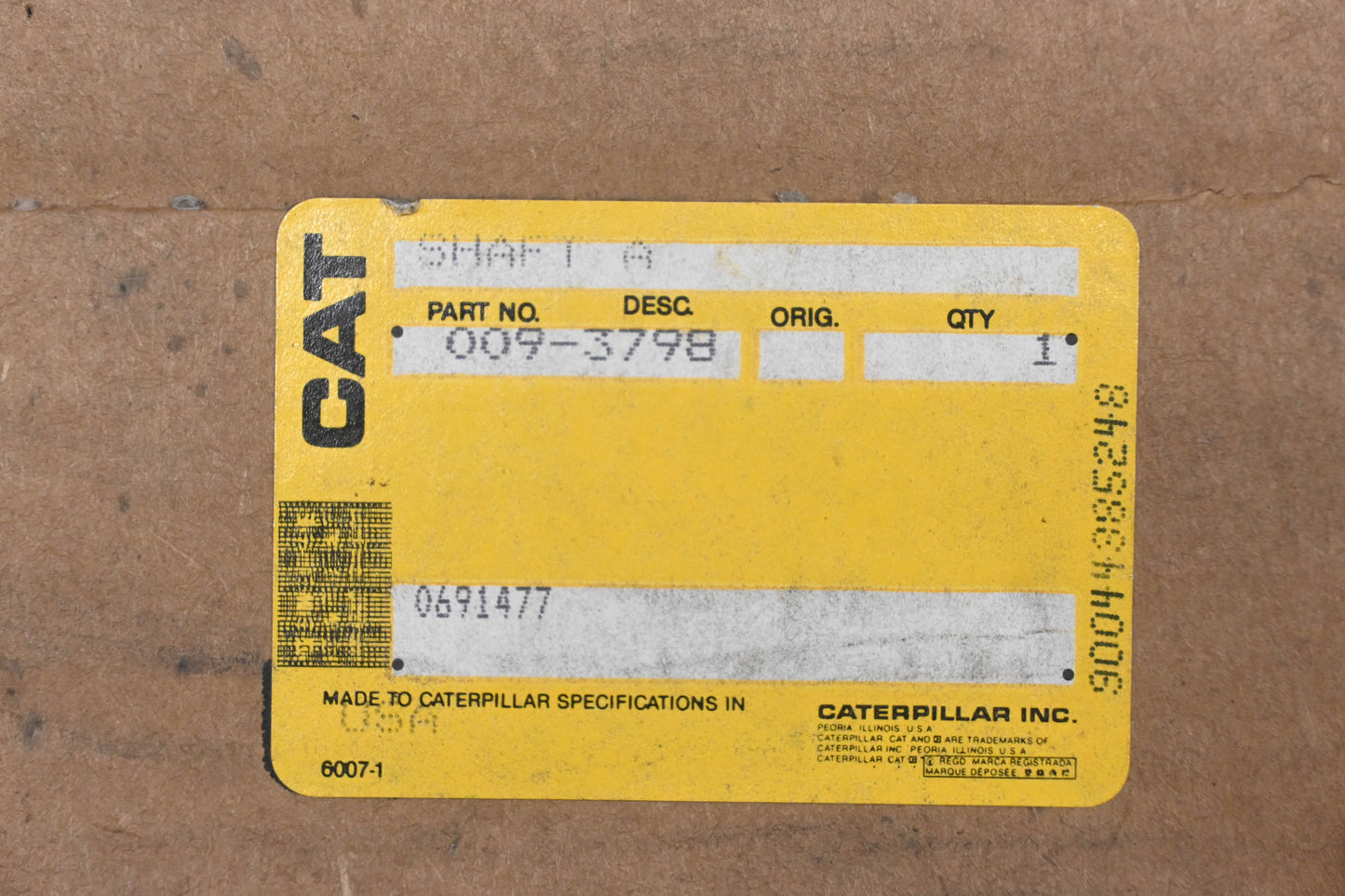 Caterpillar 0093798, 009-3798 Drive Axle Shaft Assembly NOS