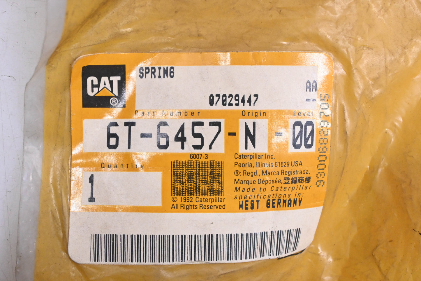 Caterpillar 6T6457, 6T-6457 Brake Spring NOS