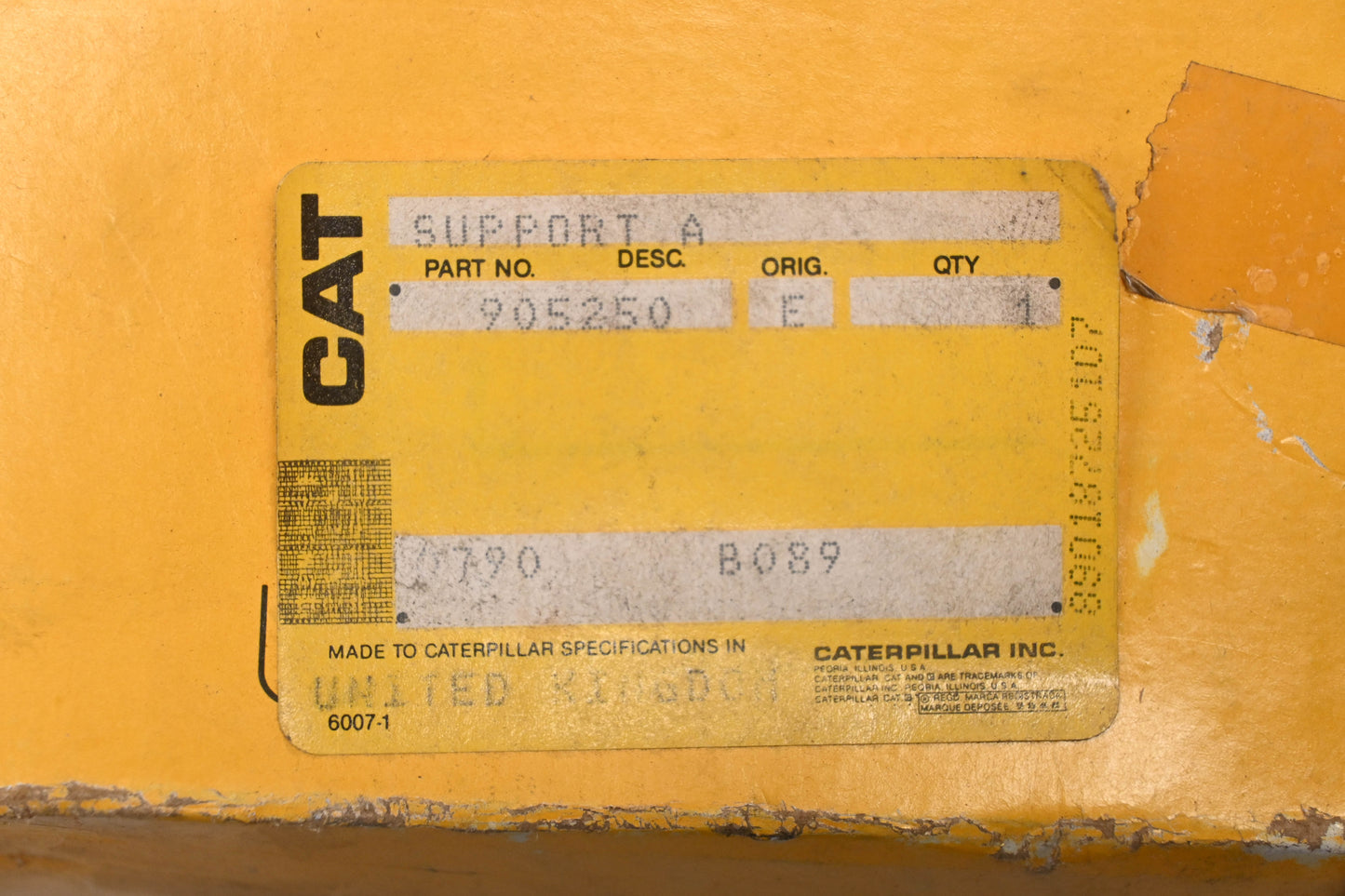 Caterpillar 905250, 090-5250 Support Plate NOS