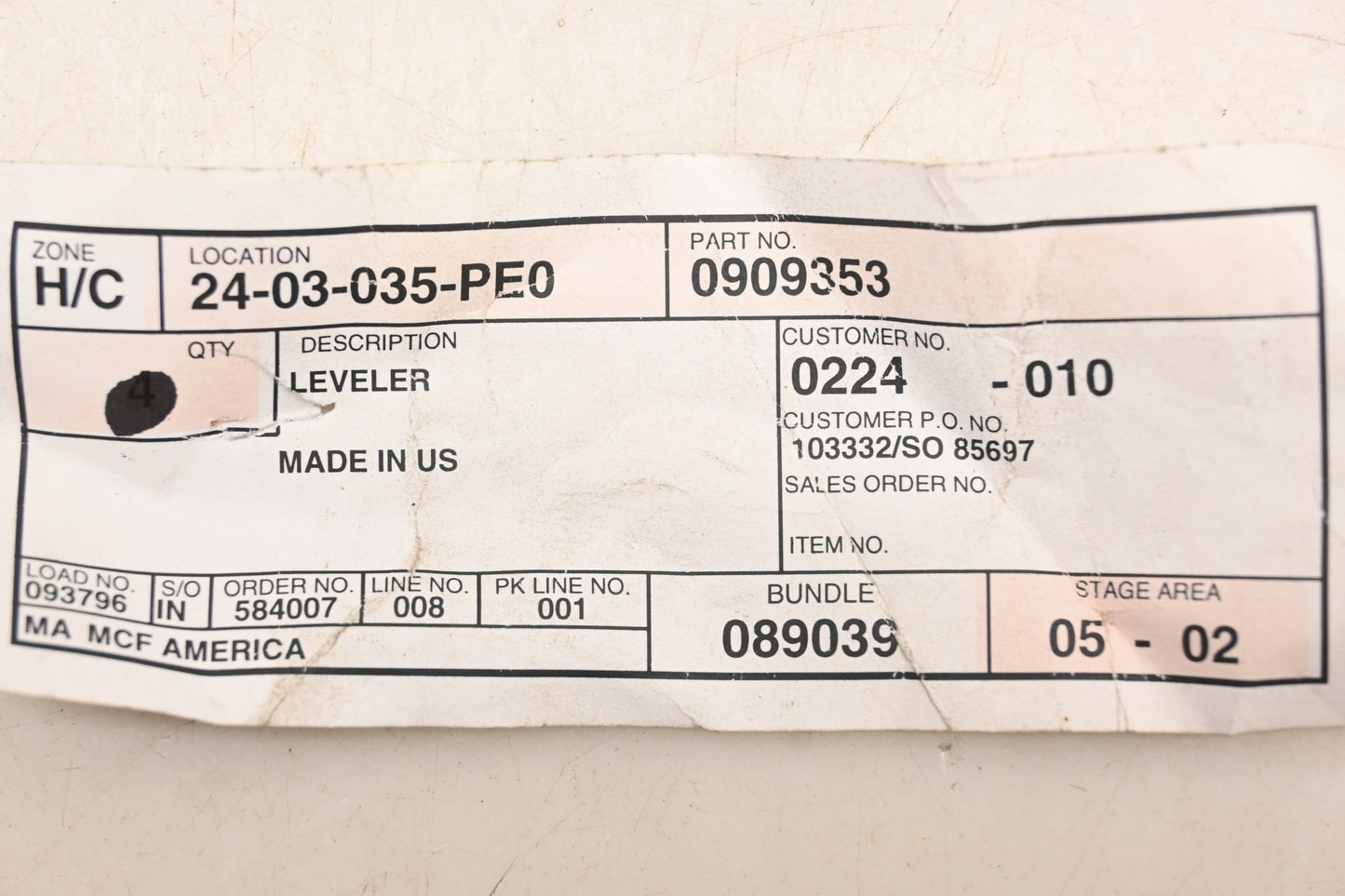 Caterpillar 909353, 09-9353 Leveler NOS