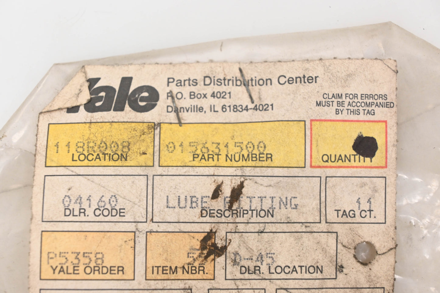Yale 015631500 Grease Fitting NOS