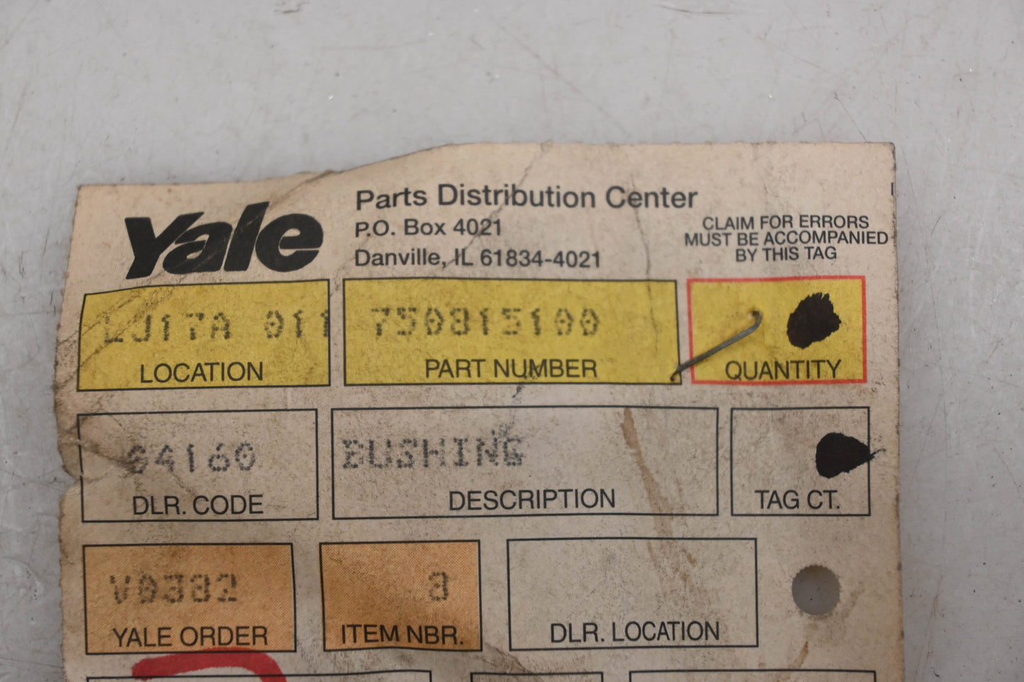Yale 750815100 Bushing NOS